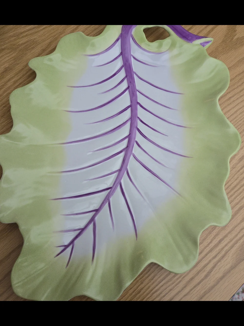 Global Views Leaf Shaped Decorative Platter in Olive Green and Purple